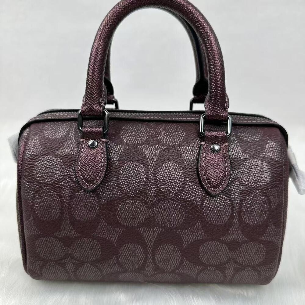 Coach Boxed Set Mini Rowan Crossbody Bag Mirror Charm Signature Canvas Wine NWT - Picture 2 of 13